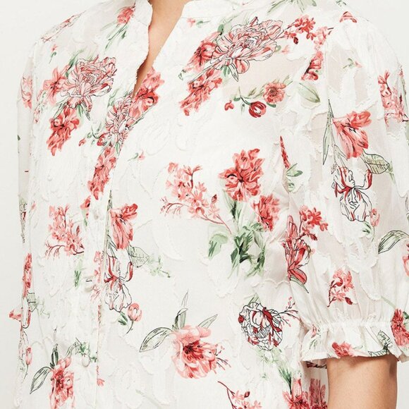 Bundle It! Max Pink Floral Print Mandarin Collar Shirt Style Women's Top Size M - Picture 2 of 9